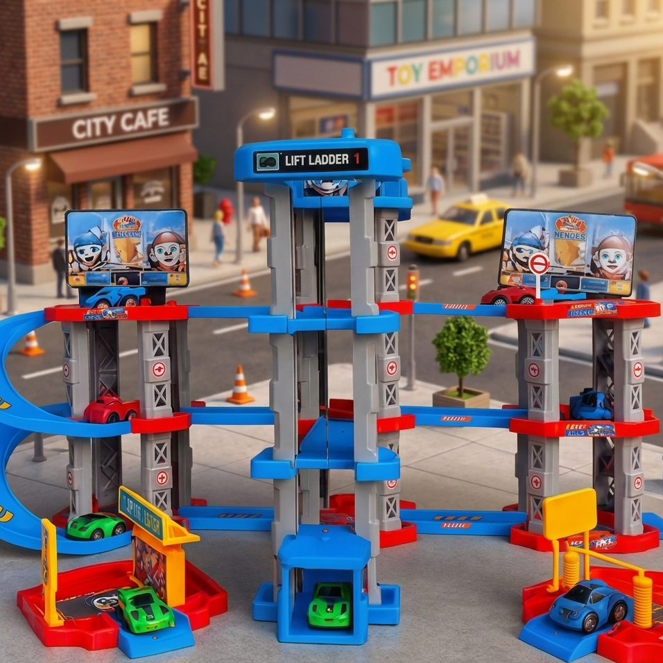 Kids Racing Rail Car Track Garage Parking DIY Adventure Toy Set