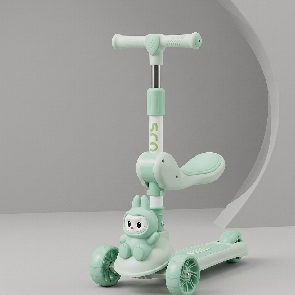 Labubu Character Kids Scooter With Seat Adjustable Manual Balance Riding Scooter