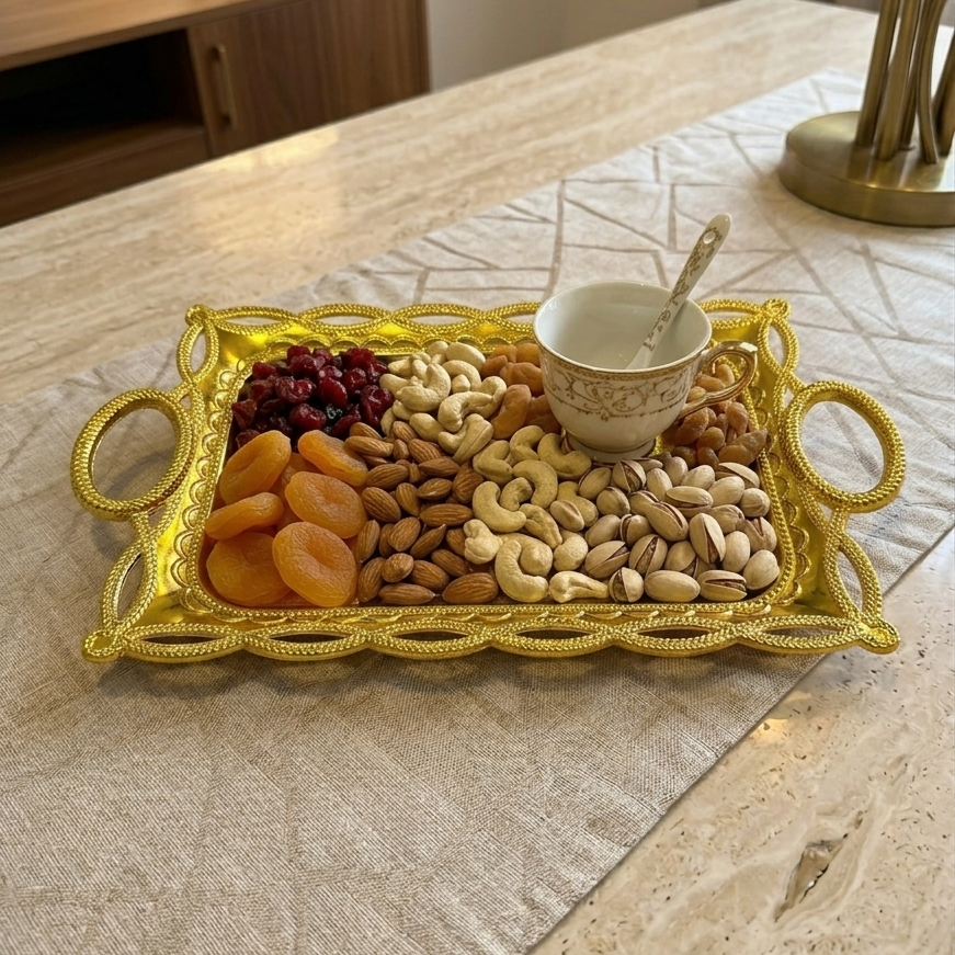 Luxury PVC Golden Serving Tray Decorative Elegant Multipurpose