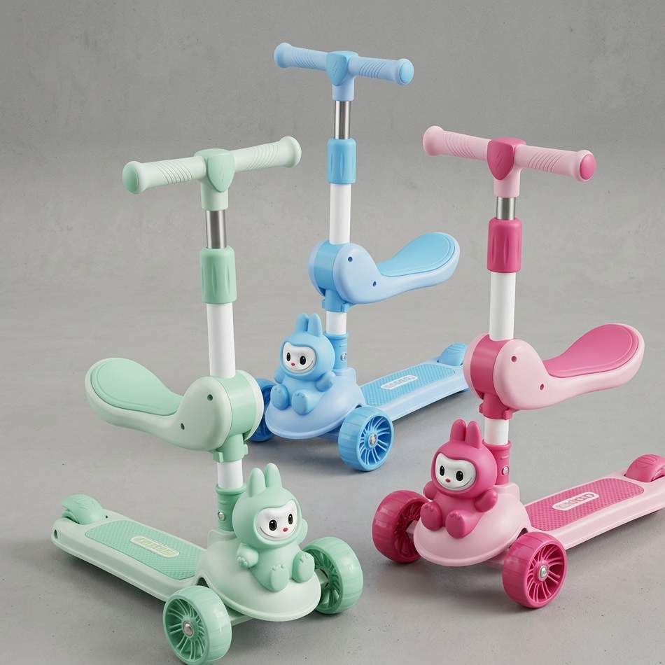 Labubu Character Kids Scooter With Seat Adjustable Manual Balance Riding Scooter