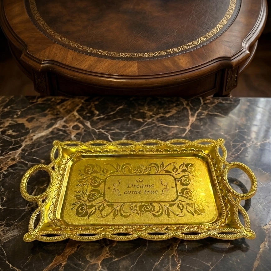 Luxury PVC Golden Serving Tray Decorative Elegant Multipurpose