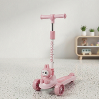 Labubu Character Kids Manual Scooter Adjustable Three Wheel Balance Ride Scooter