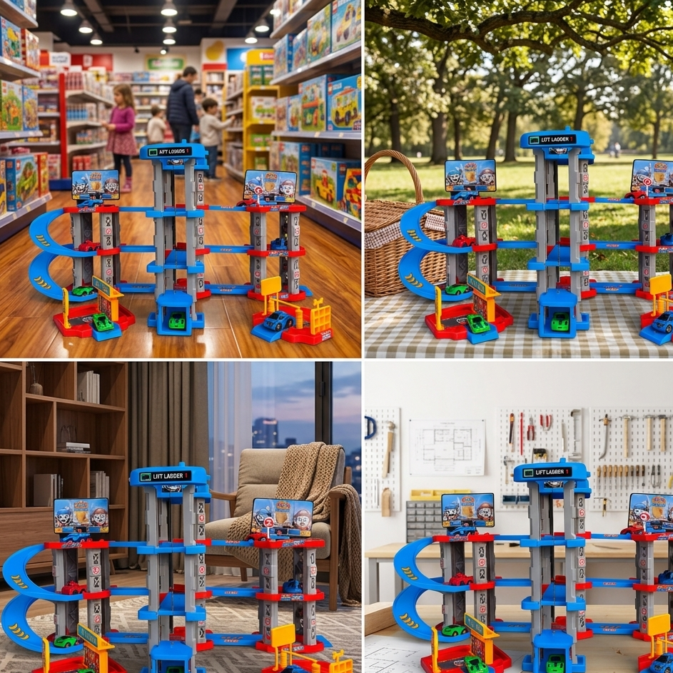 Kids Racing Rail Car Track Garage Parking DIY Adventure Toy Set