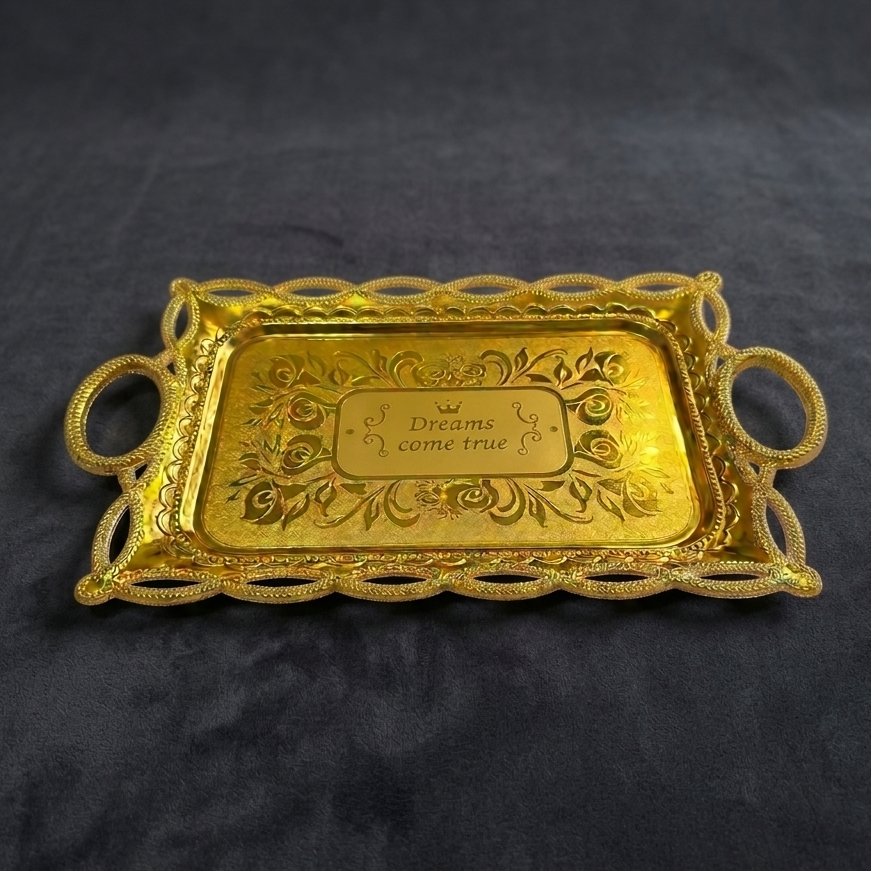 Luxury PVC Golden Serving Tray Decorative Elegant Multipurpose