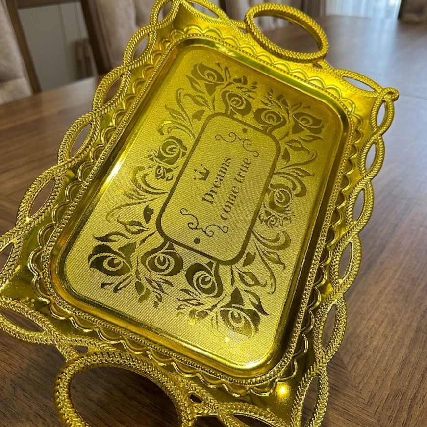 Luxury PVC Golden Serving Tray Decorative Elegant Multipurpose