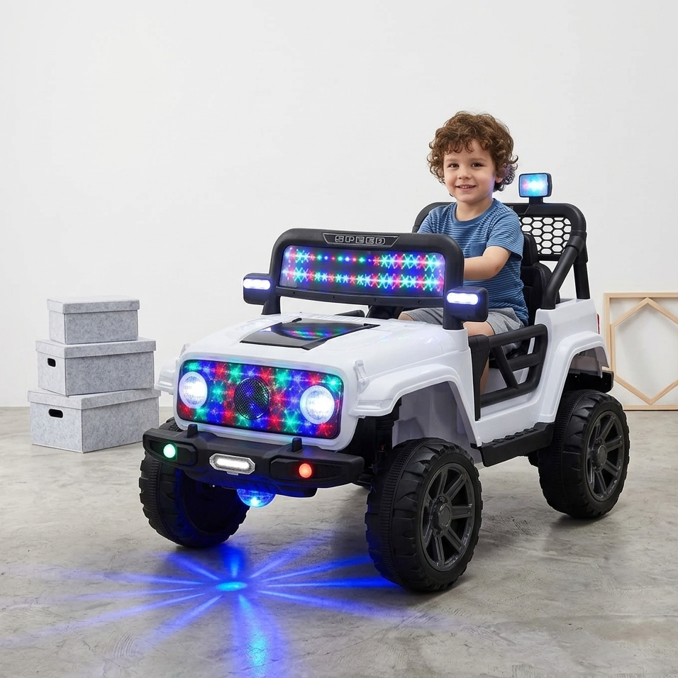 Luxury Kids Battery Car Leather Seat LED Lights Big Wheels Rideon