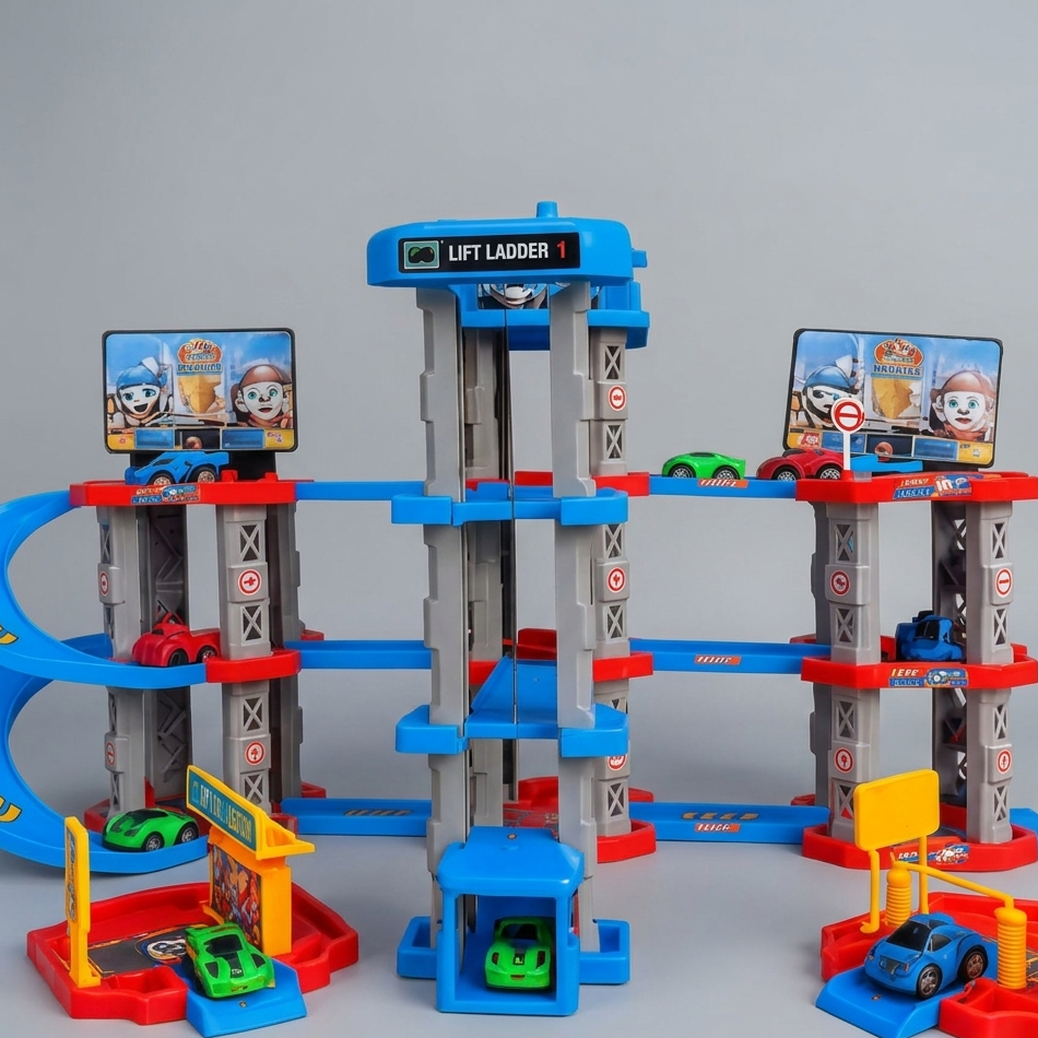 Kids Racing Rail Car Track Garage Parking DIY Adventure Toy Set