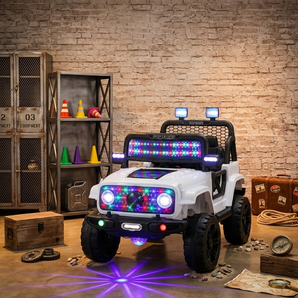 Luxury Kids Battery Car Leather Seat LED Lights Big Wheels Rideon
