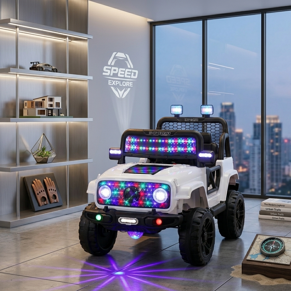 Luxury Kids Battery Car Leather Seat LED Lights Big Wheels Rideon