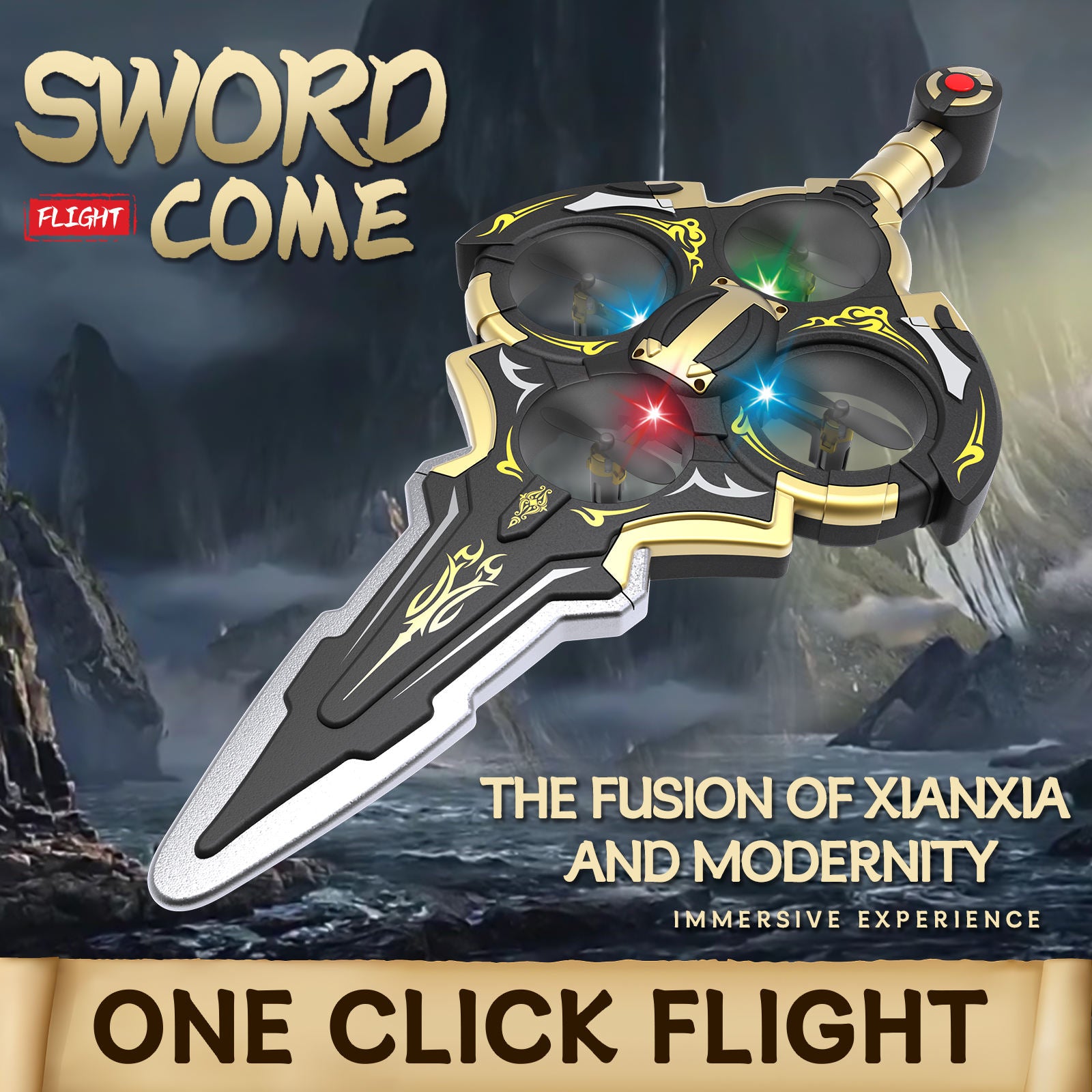 LED Sword Drone Remote Control Flying Toy With Stunt Action Features
