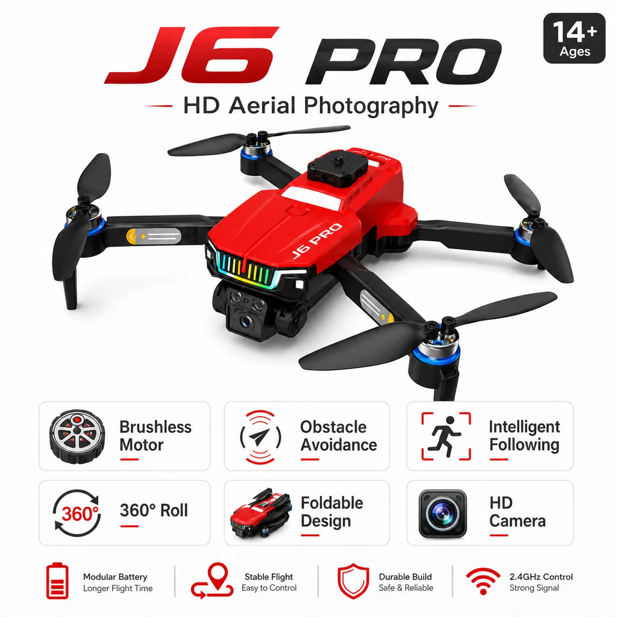 J6 Pro Camera Drone Quadcopter Brushless Motor Optical Flow