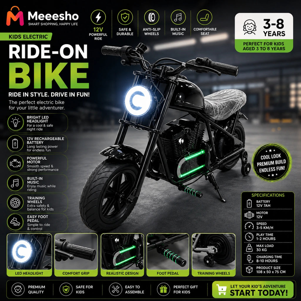 Kids Electric Ride-On Chopper Bike with LED Headlight
