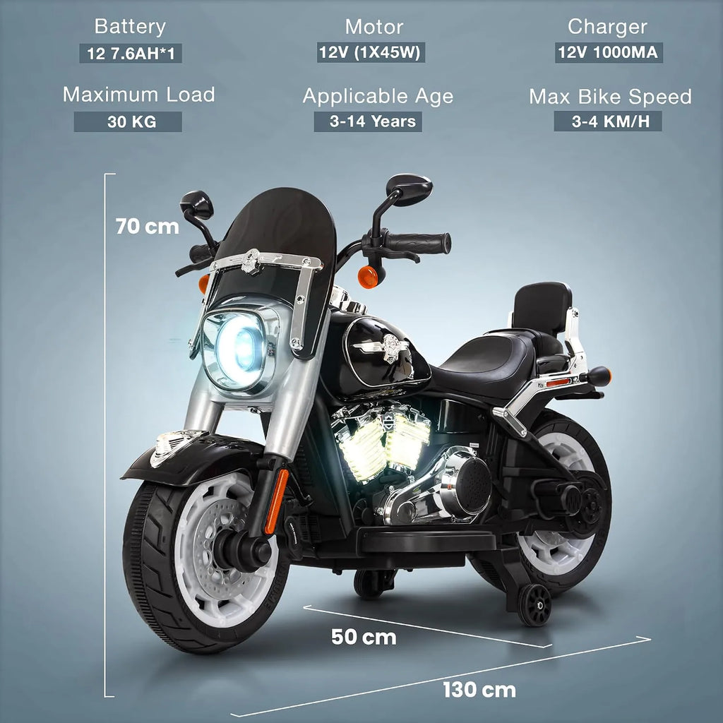 Kids Ride-On Electric Cruiser Motorcycle with LED Lights