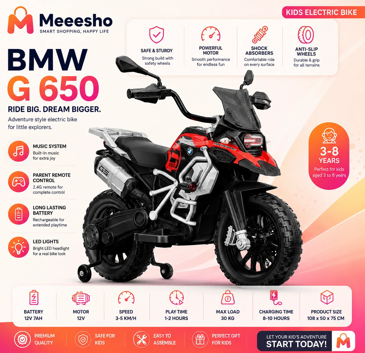 BMW G650 Style Kids Electric Ride-On Bike 12V Rechargeable
