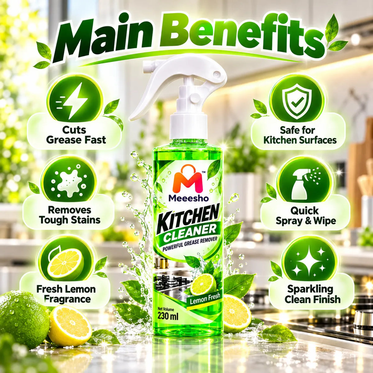 Meeesho's 230ml Kitchen Cleaner Lemon Fresh Grease Remover