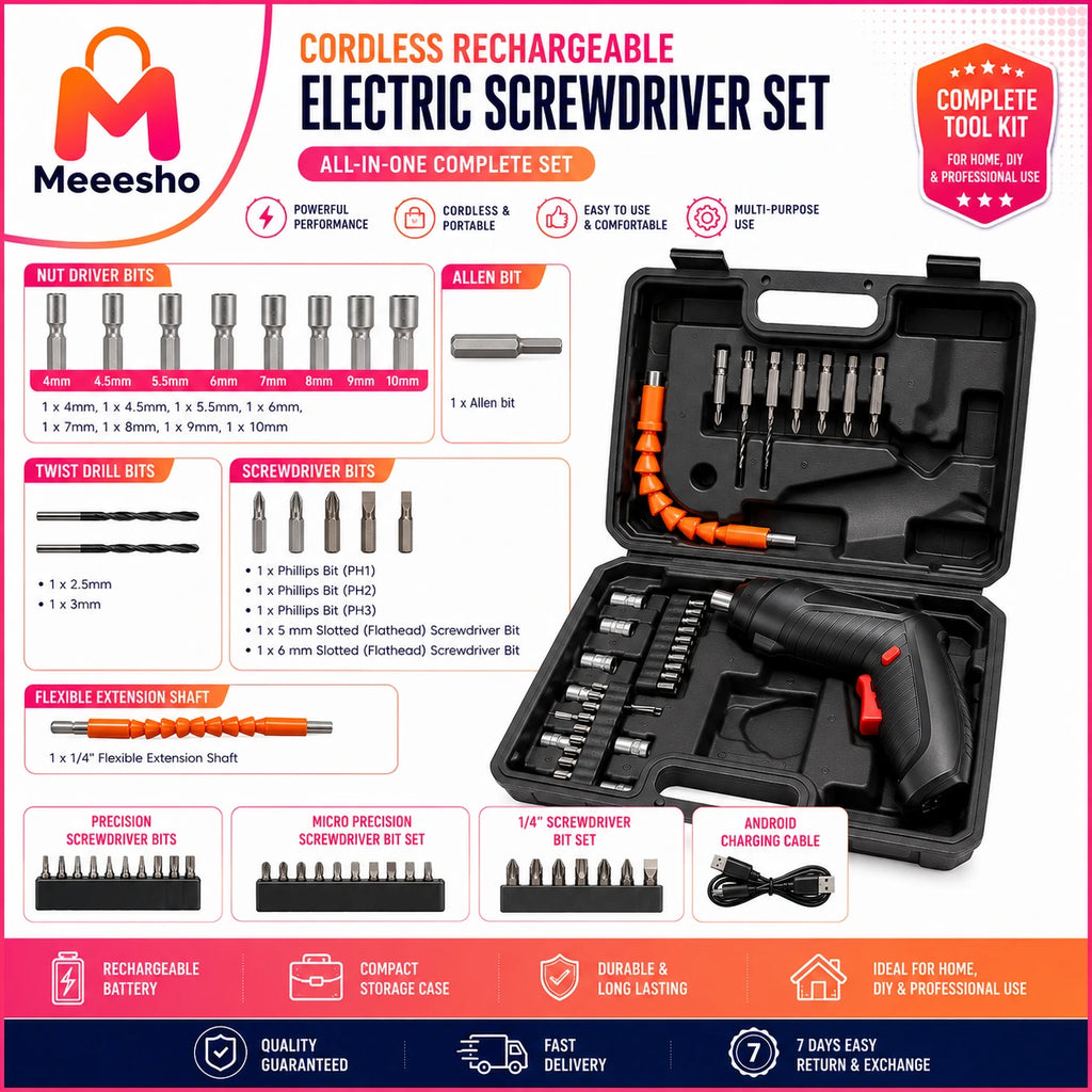 Cordless Rechargeable Electric Screwdriver Kit Set