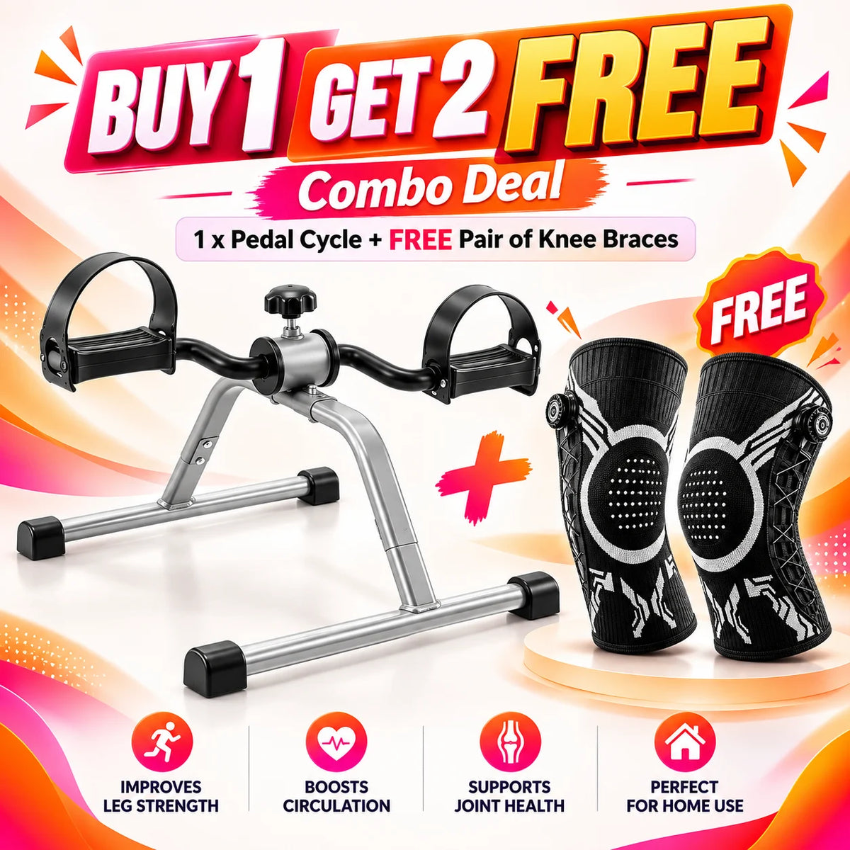 Pedal Exerciser With Free Knee Brace Pair Combo