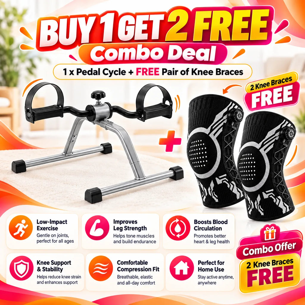 Pedal Exerciser With Free Knee Brace Pair Combo