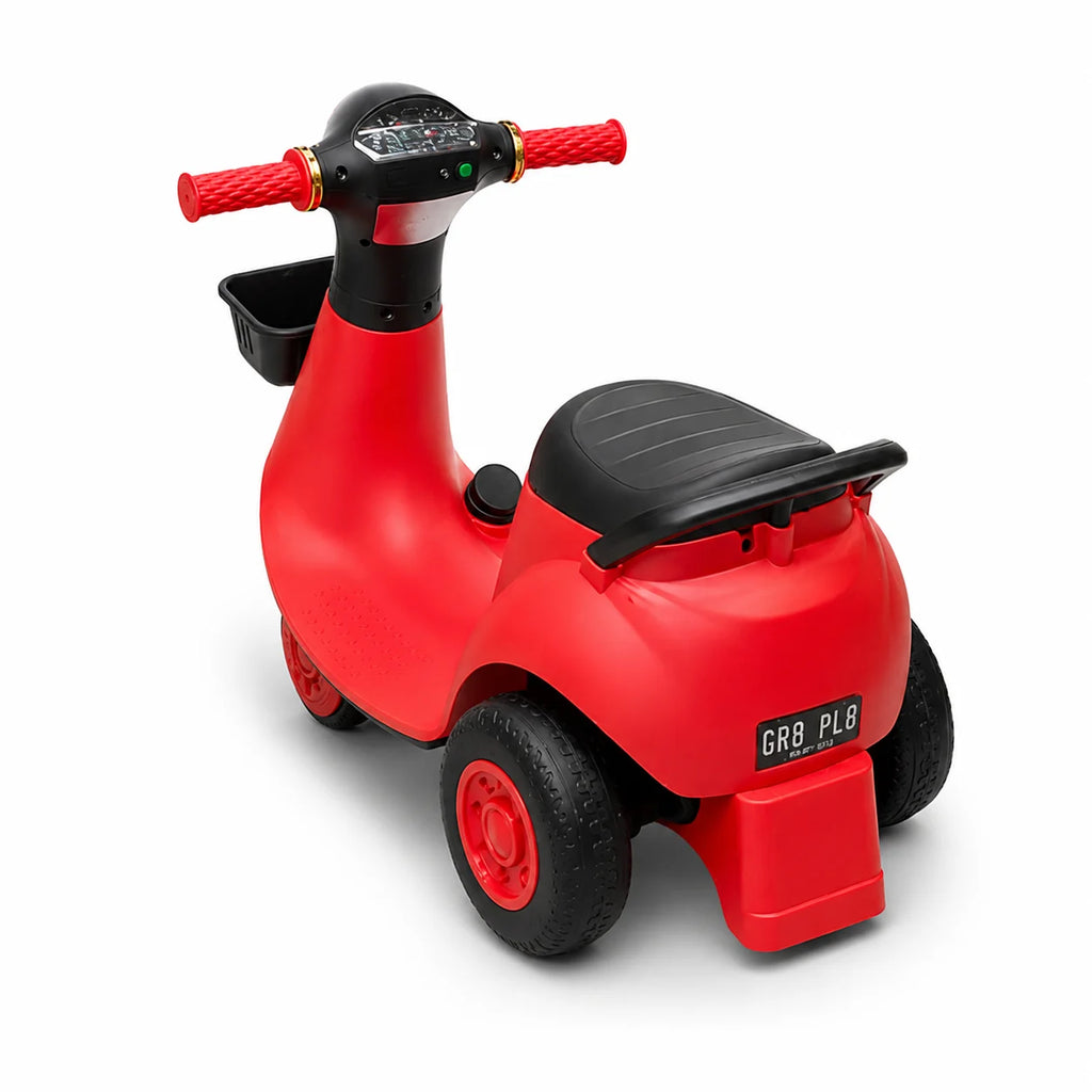 Red Kids Vespa Electric Ride-On Scooter with Basket and LED