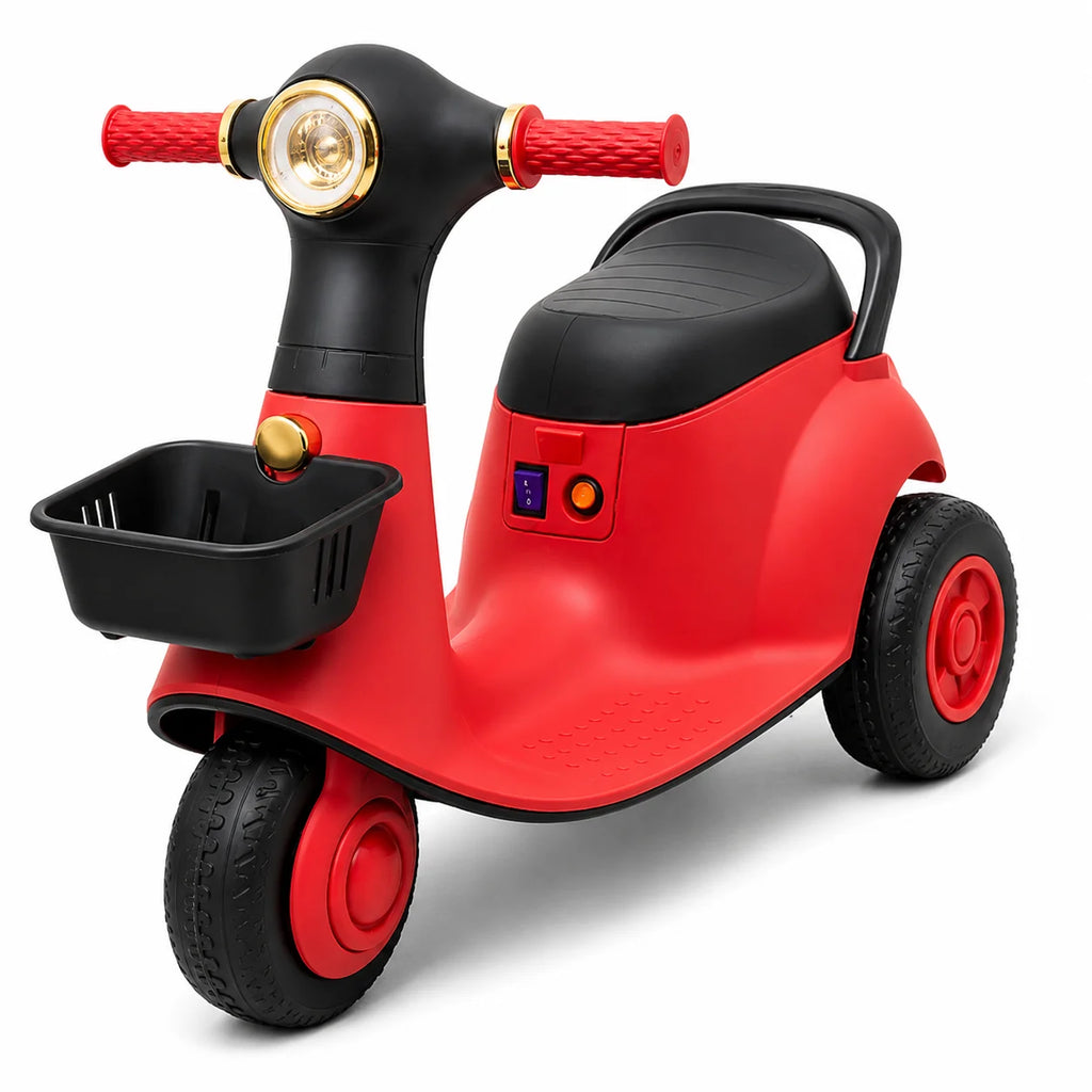 Red Kids Vespa Electric Ride-On Scooter with Basket and LED
