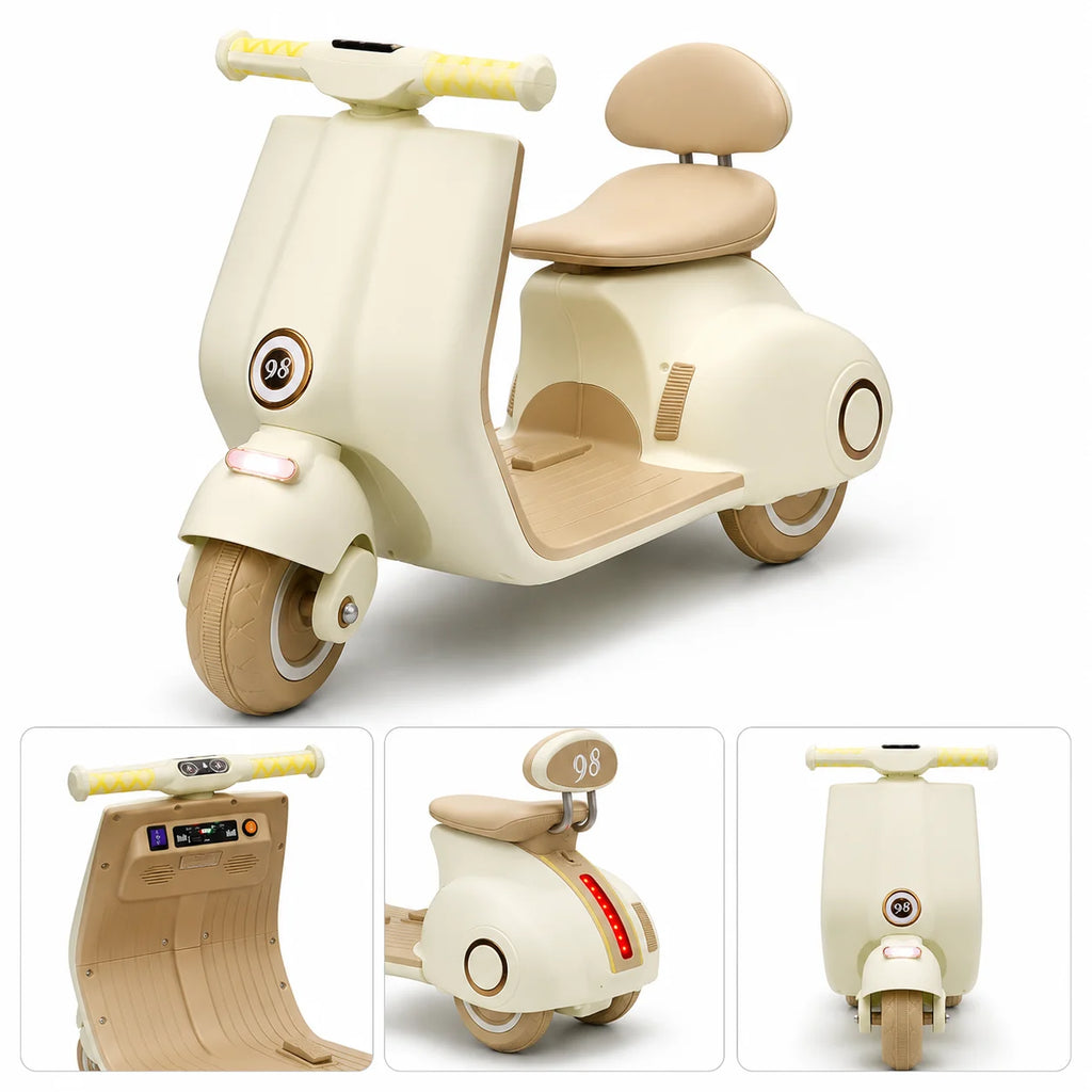 Kids Electric Vespa Scooter Rechargeable Ride-On Bike with LED Lights