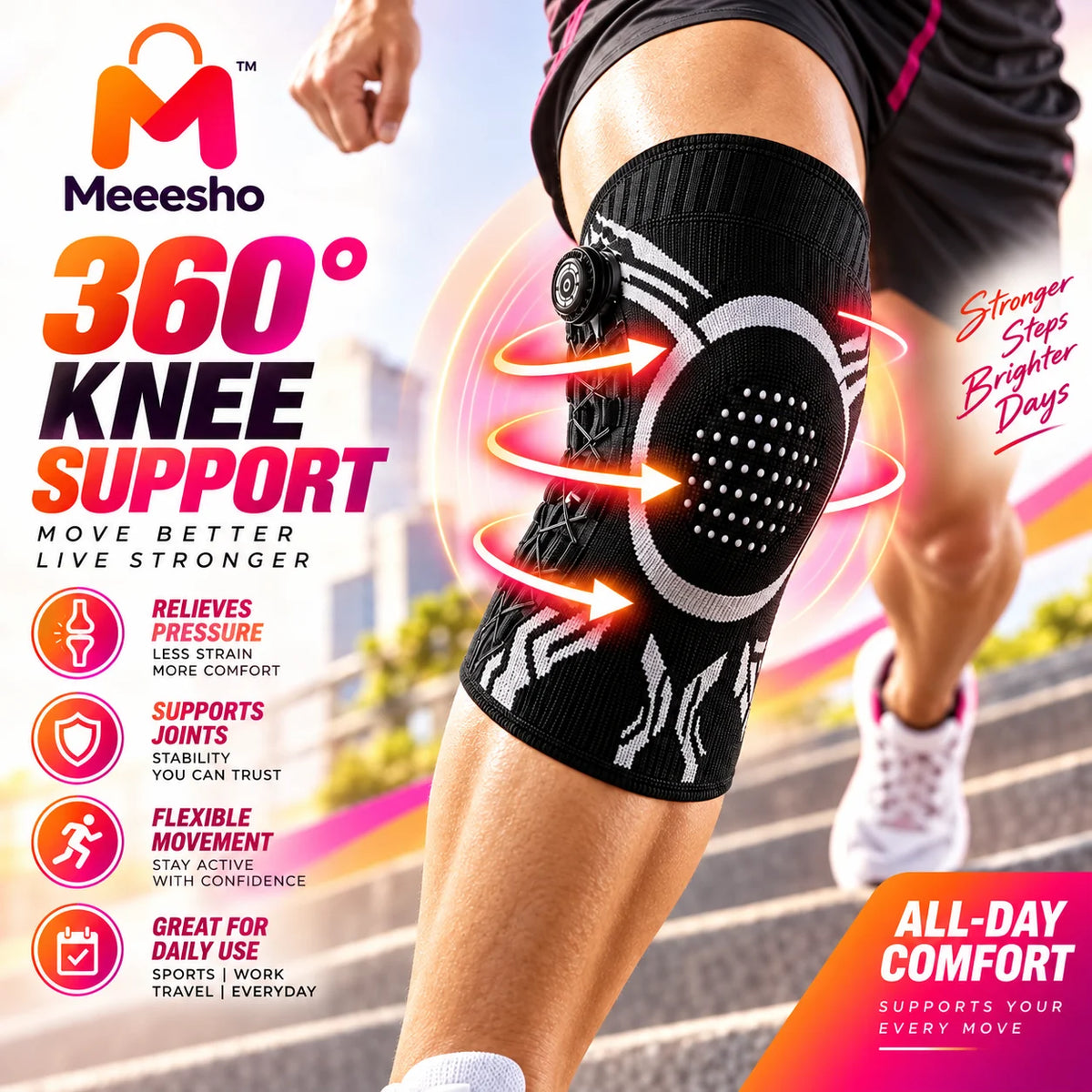 Adjustable Knee Support Brace with Side Stabilizer