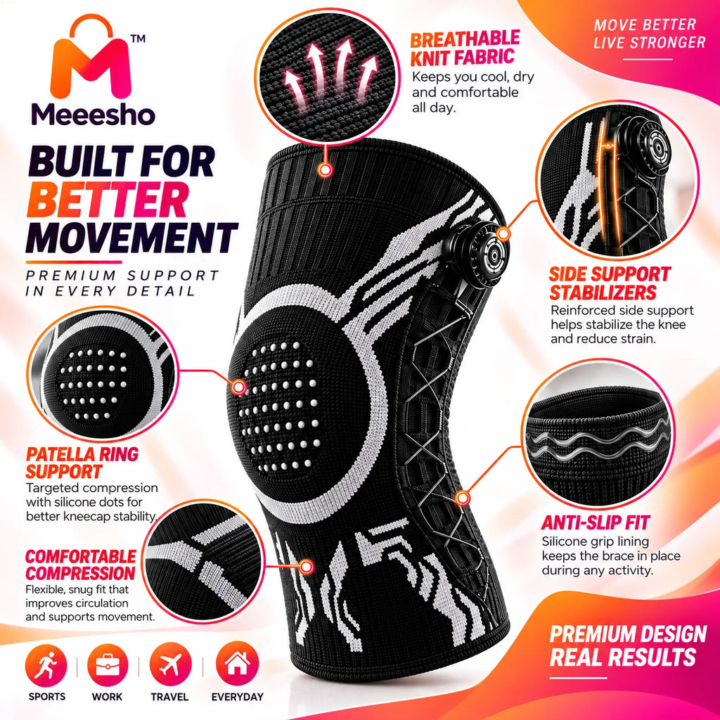 Adjustable Knee Support Brace with Side Stabilizer