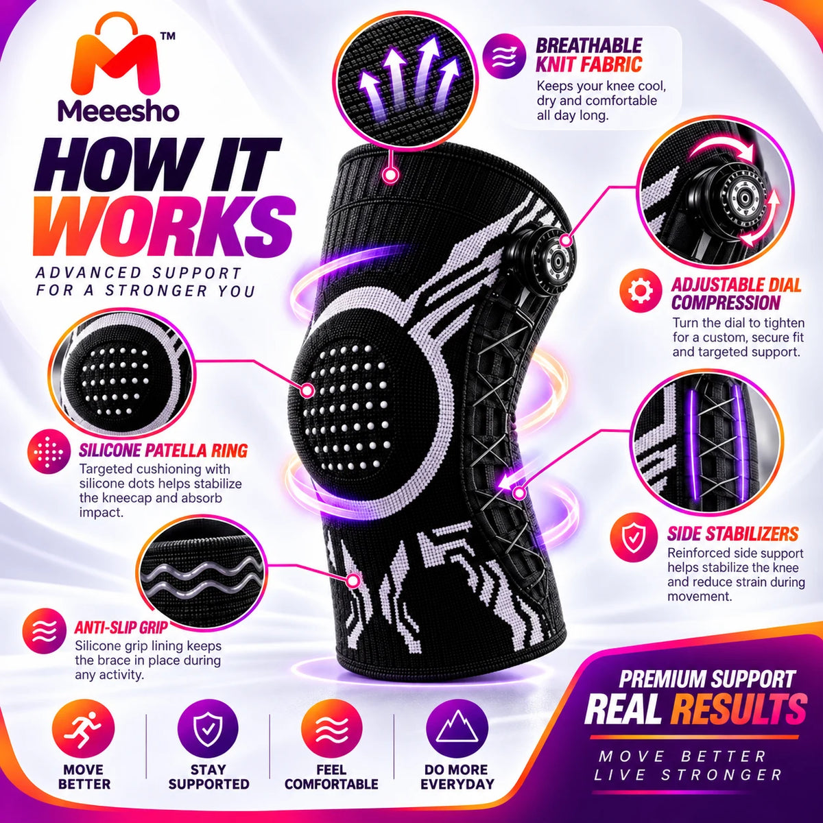 Adjustable Knee Support Brace with Side Stabilizer