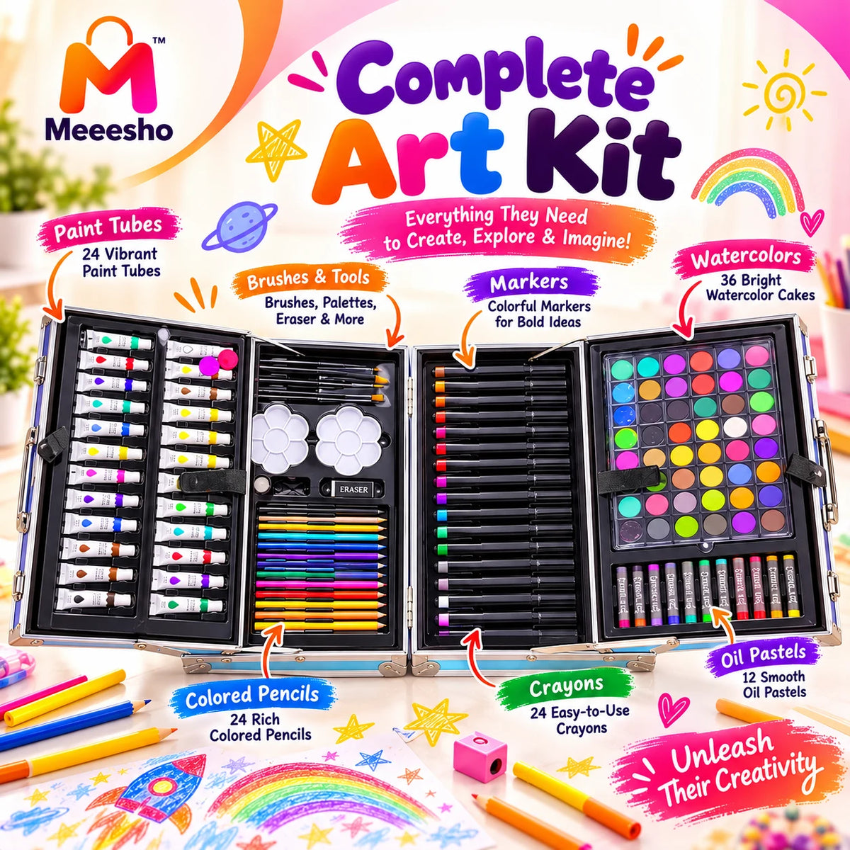 Kids Art Set Portable Drawing Painting Kit Case