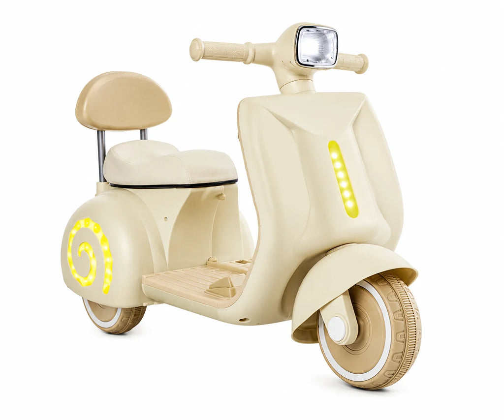 Royal Cream Vespa Kids Electric Ride-On Scooter with LED Lights