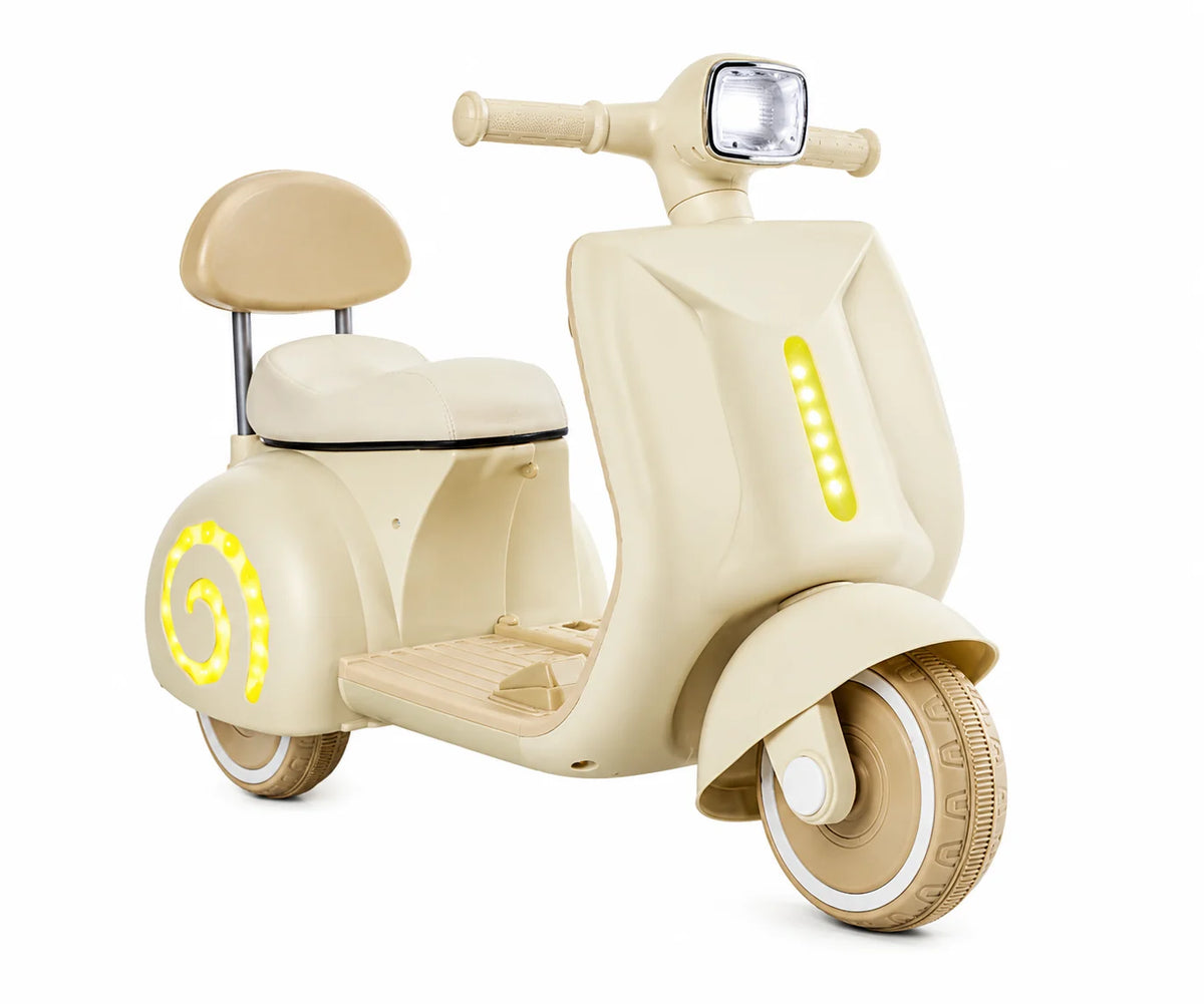 Royal Cream Vespa Kids Electric Ride-On Scooter with LED Lights