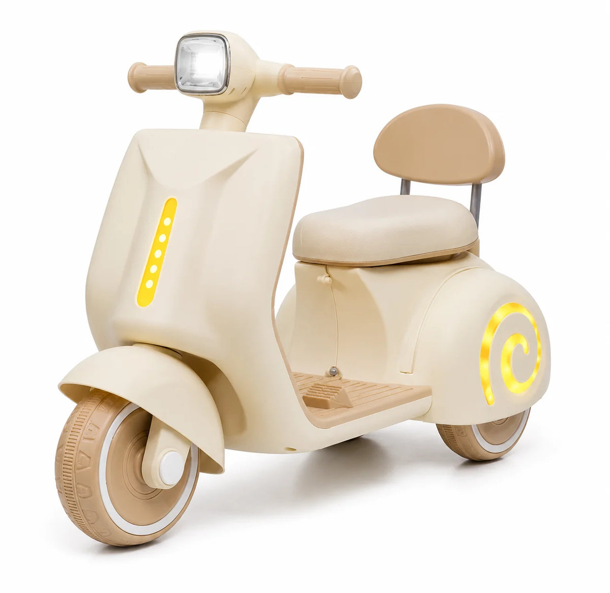 Royal Cream Vespa Kids Electric Ride-On Scooter with LED Lights