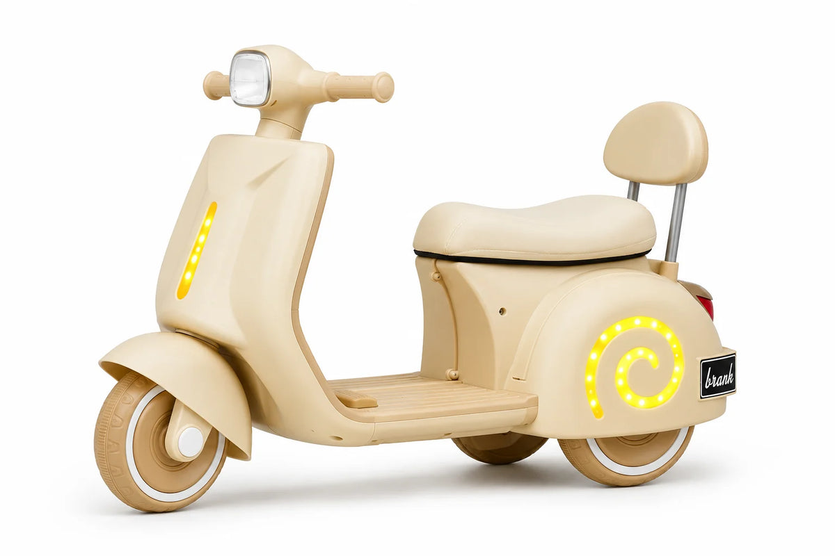 Royal Cream Vespa Kids Electric Ride-On Scooter with LED Lights