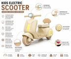 Royal Cream Vespa Kids Electric Ride-On Scooter with LED Lights