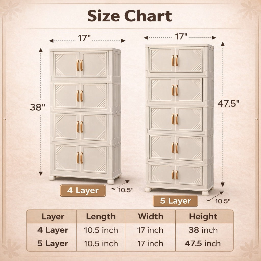 Fiber Plastic Wardrobe Storage Cabinet | Foldable Organizer Cupboard | Space Saving Clothes & Kitchen Storage Rack | Durable Multipurpose Almari