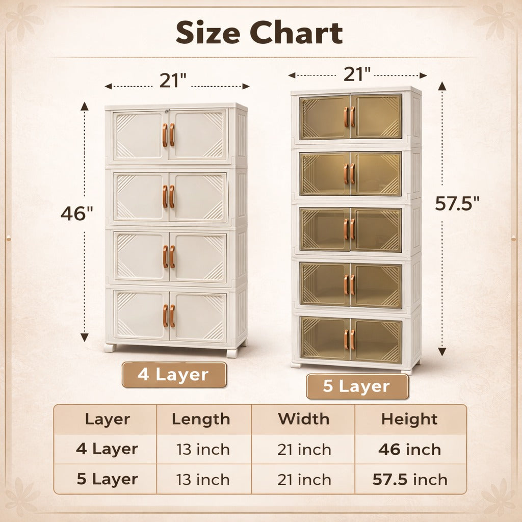 4 Layer & 5 Layer Plastic Storage Cabinet with Doors – Multi-Layer Organizer Wardrobe for Clothes, Kitchen & Home Storage Pakistan