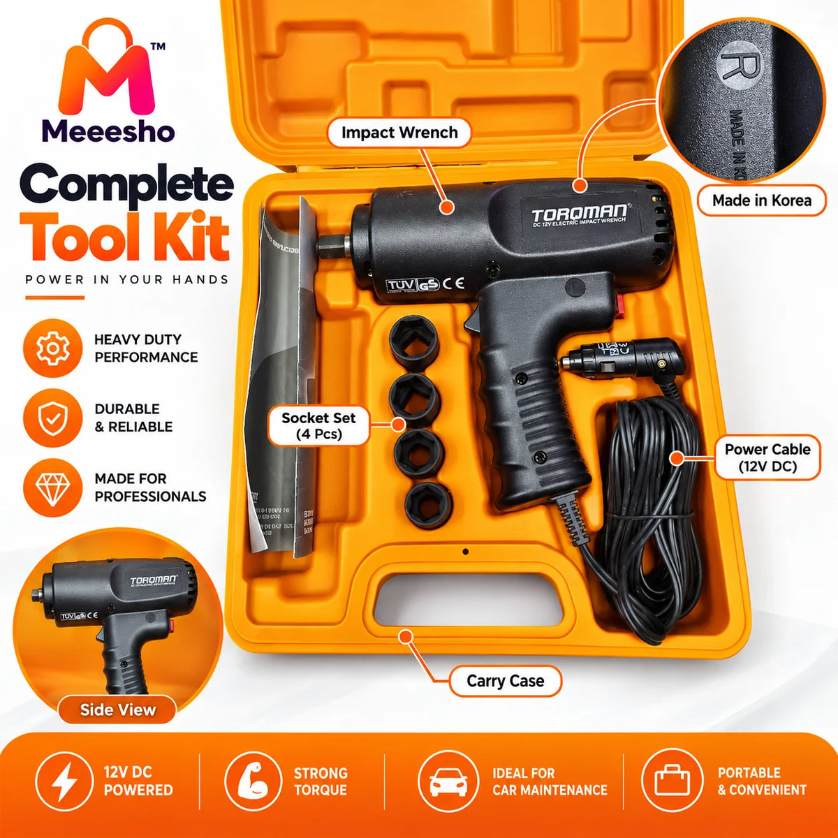 12V Heavy Duty Electric Impact Wrench Gun Set