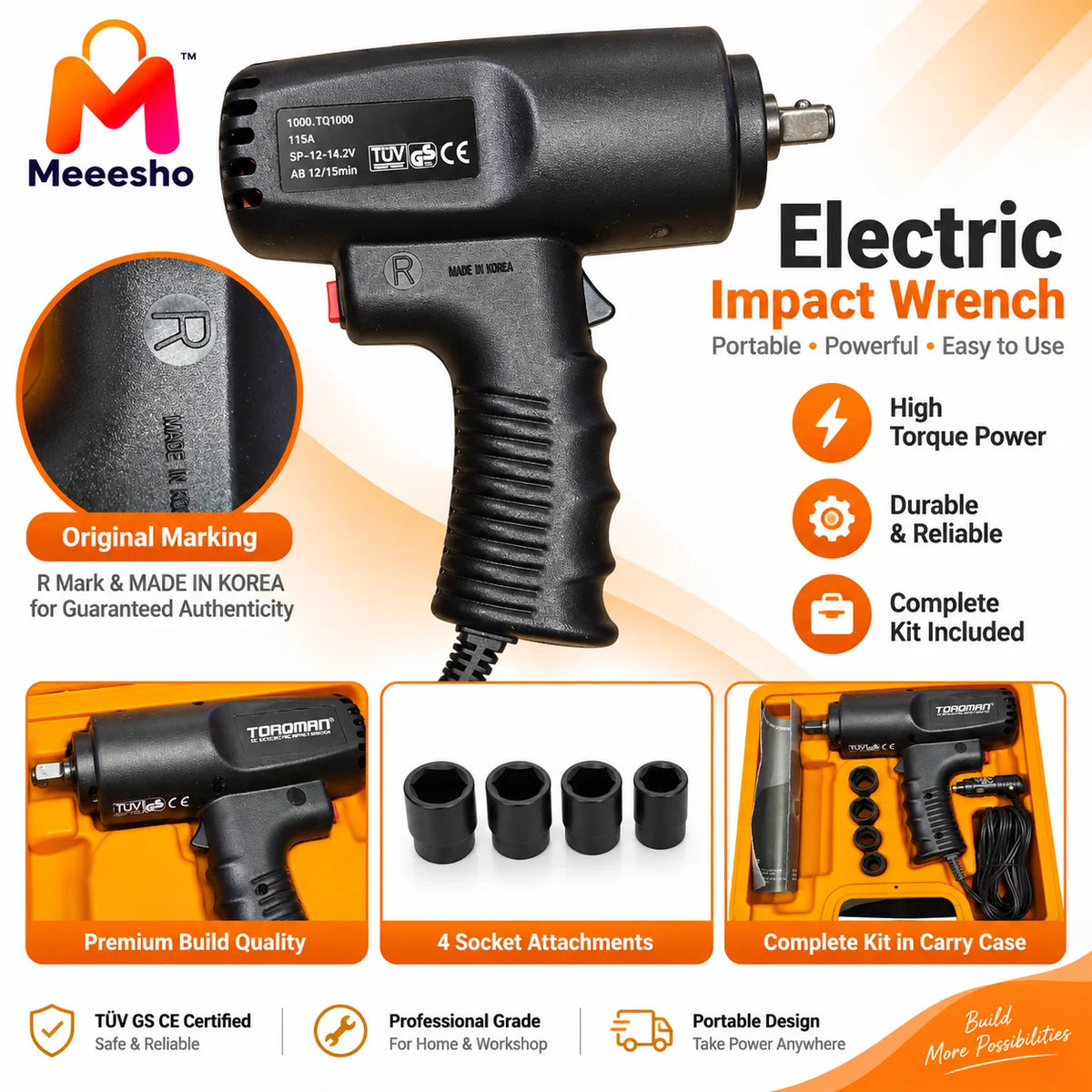 12V Heavy Duty Electric Impact Wrench Gun Set