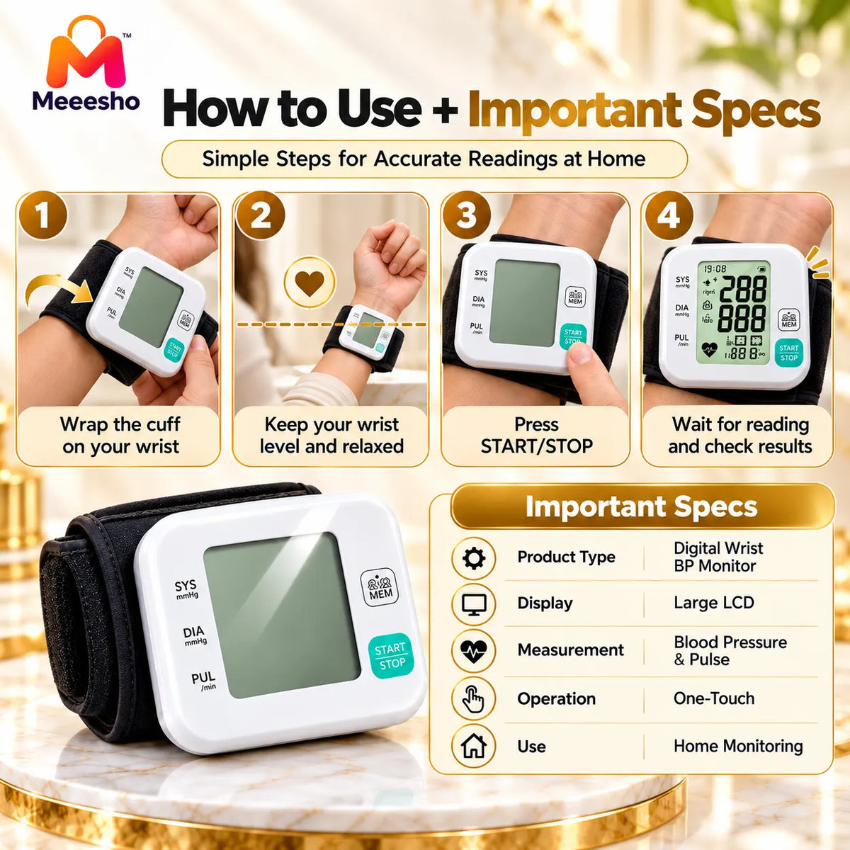 Digital Wrist Blood Pressure Monitor for Home Use