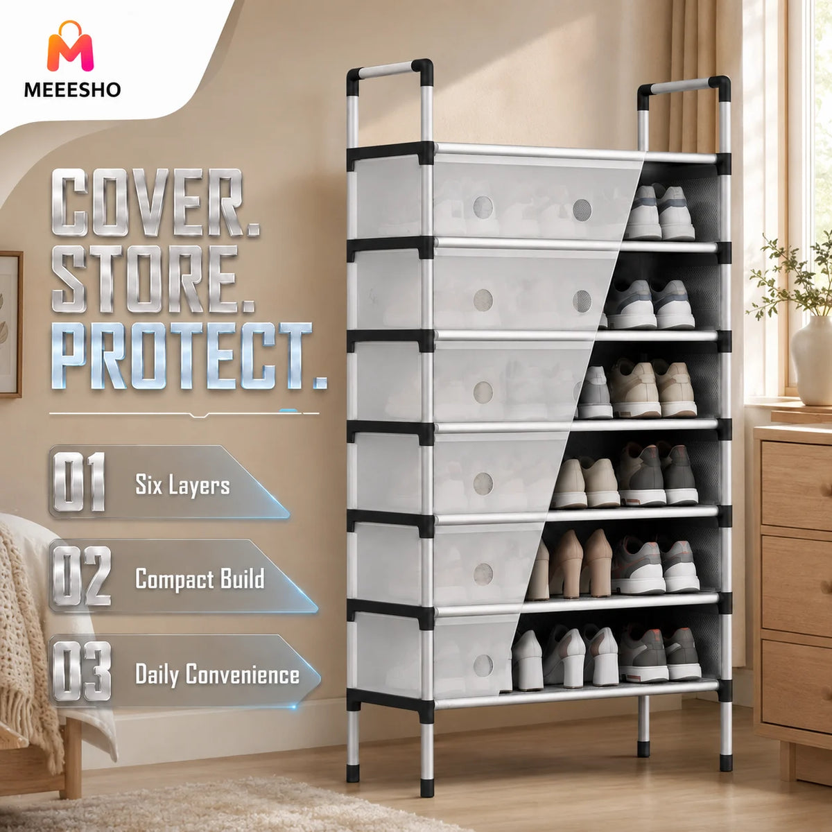 Six-Tier Enclosed Shoe Organizer Keeps Every Pair Neat and Protected