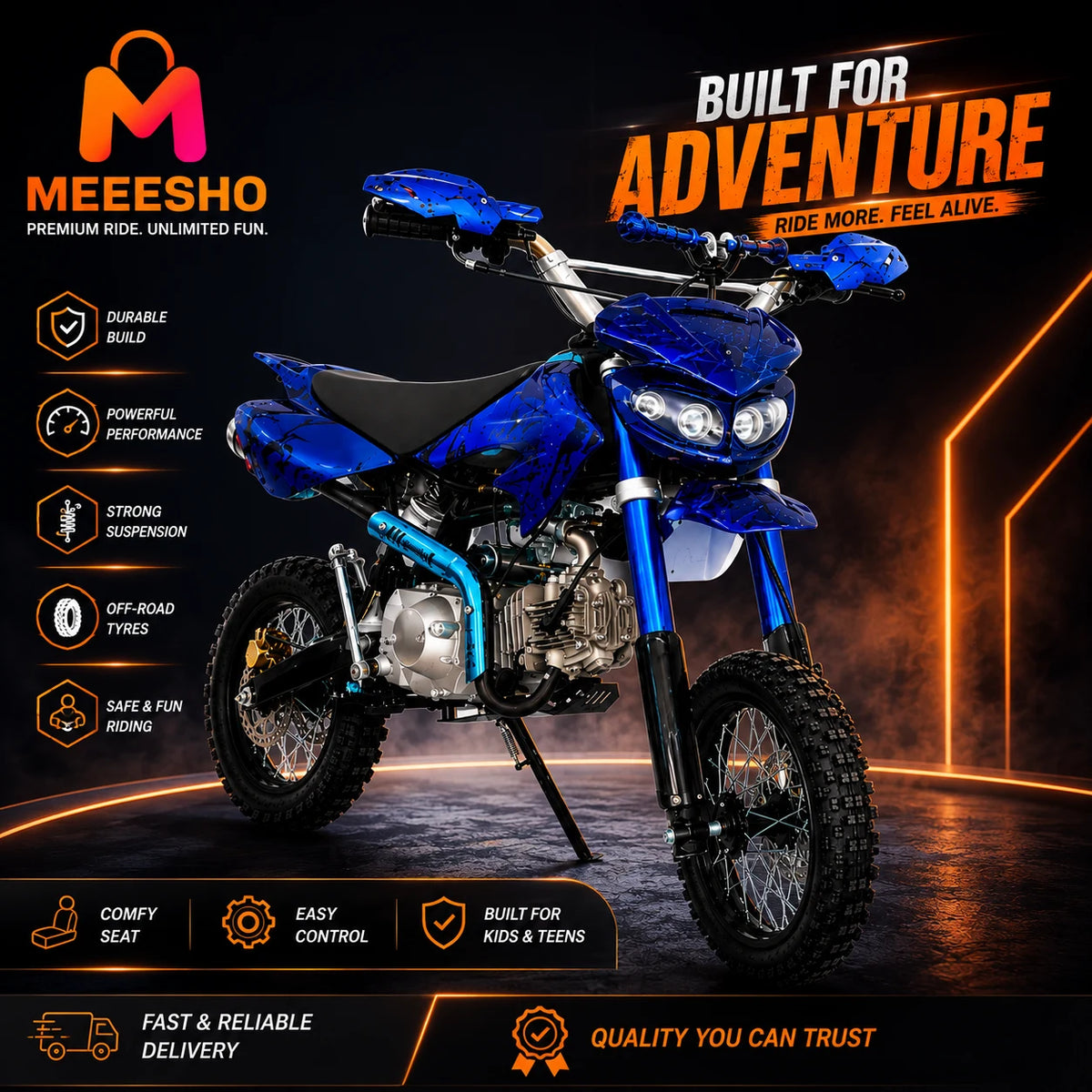 Premium Blue Dirt Bike Powerful Off-Road Adventure Motorcycle for Kids