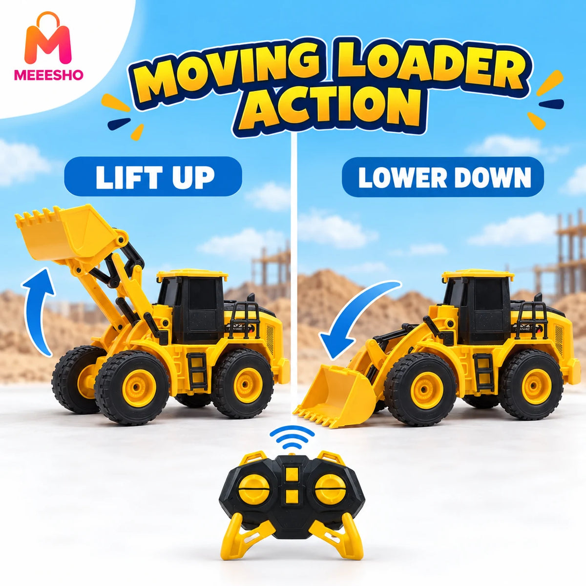Remote Control Bulldozer Toy With Moving Loader And Chunky Wheels