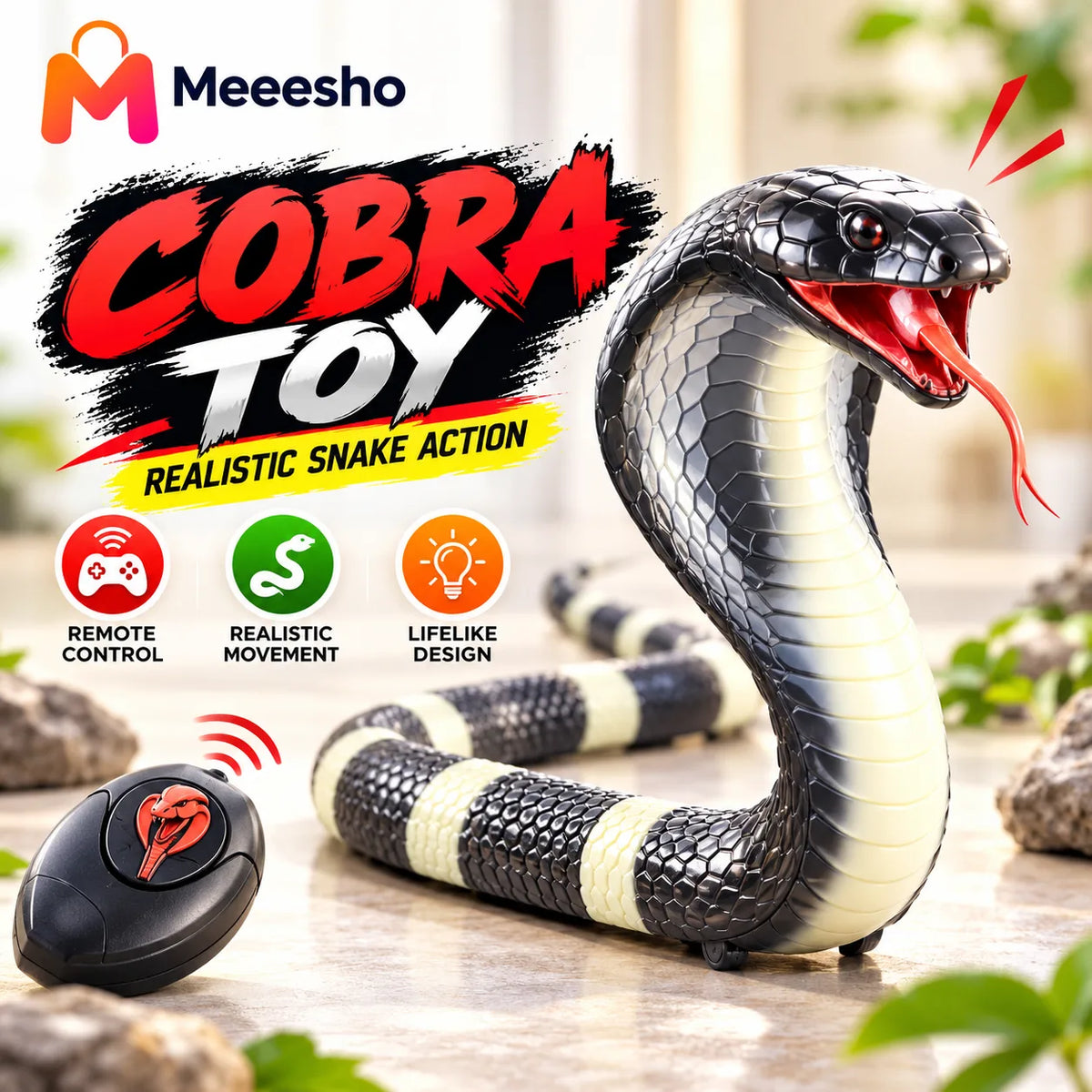 Remote Control Cobra Snake Toy with Realistic Slithering Action