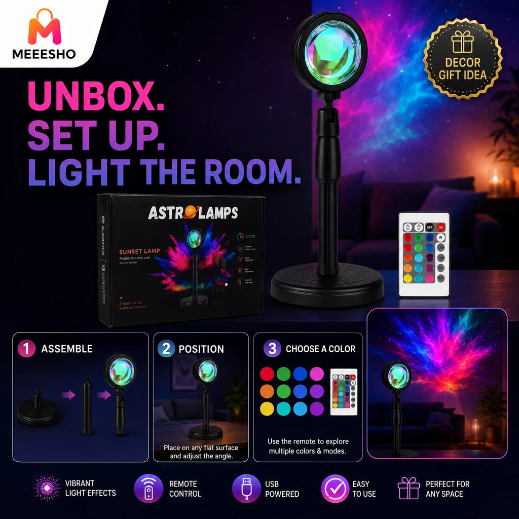 Rotatable USB Rainbow Projection Lamp Creates Dreamy Sunset Room Ambience