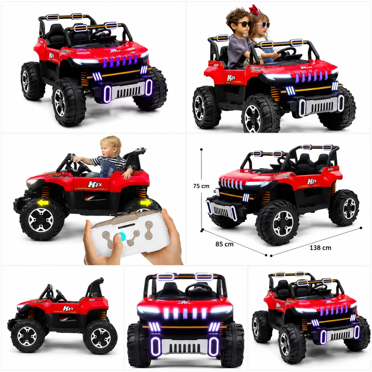 Kids Electric Off-Road Jeep Two-Seater Ride-On Car with LED Lights