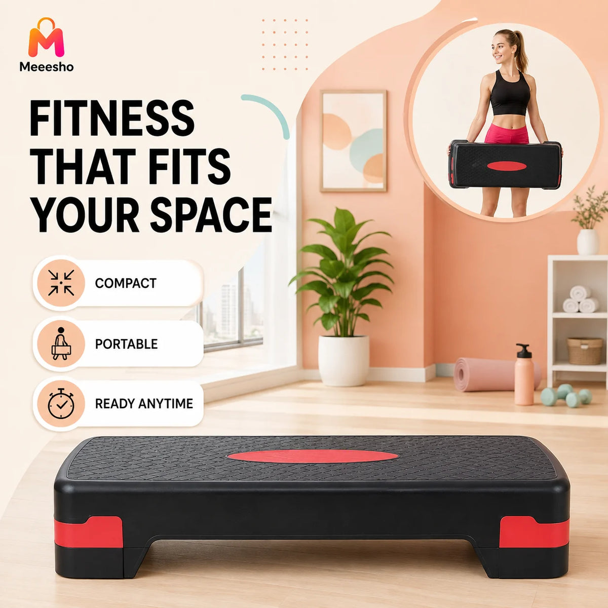Adjustable Black Exercise Stepper for Safe Stable Home Workouts
