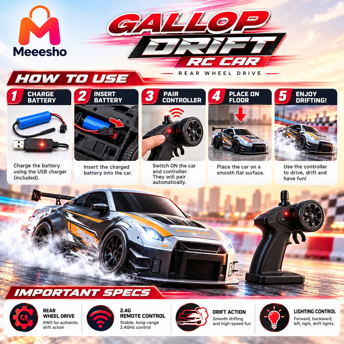 1:43 Scale Gallop Drift RC Car for High-Speed Racing Fun