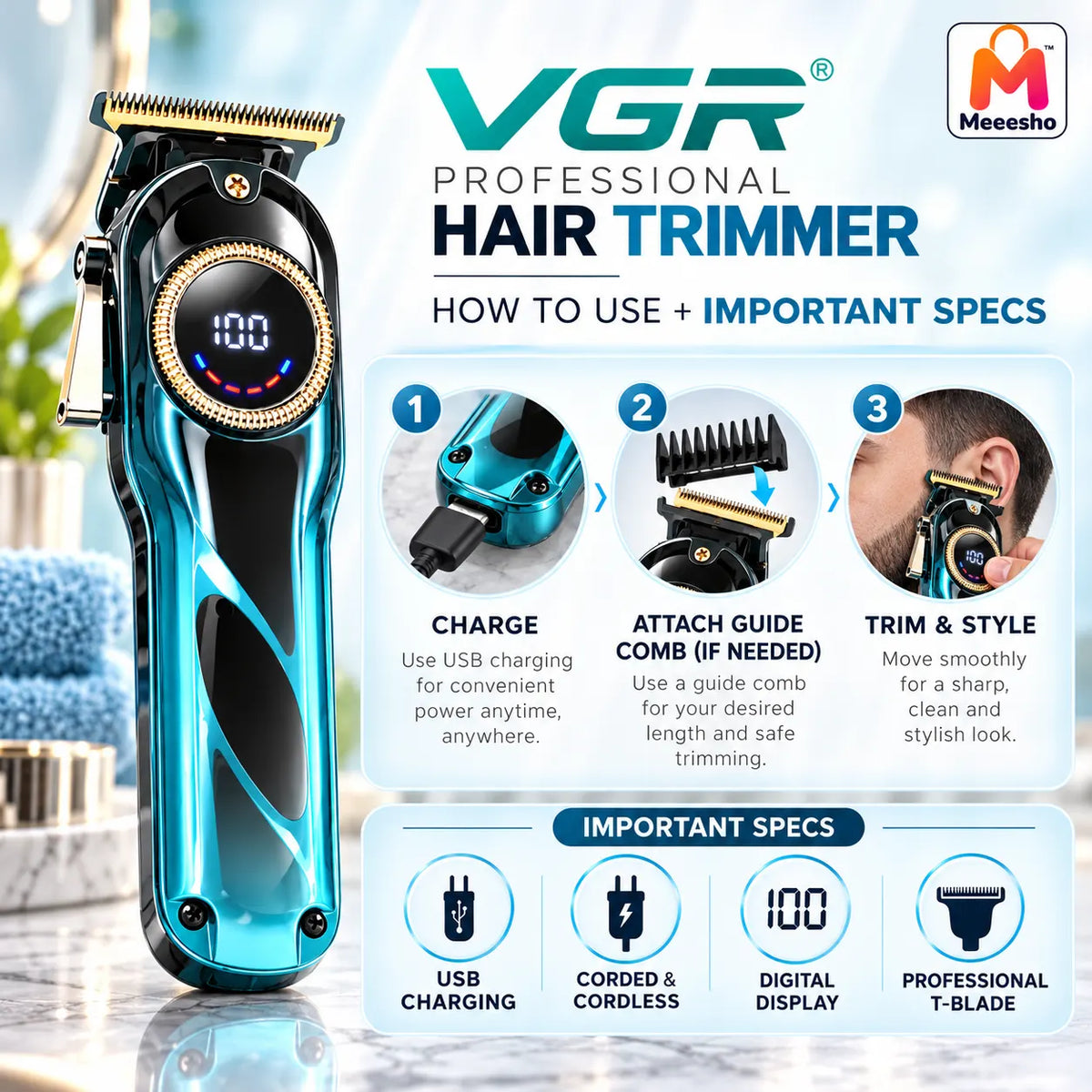 VGR Professional Trimmer for Precision Grooming