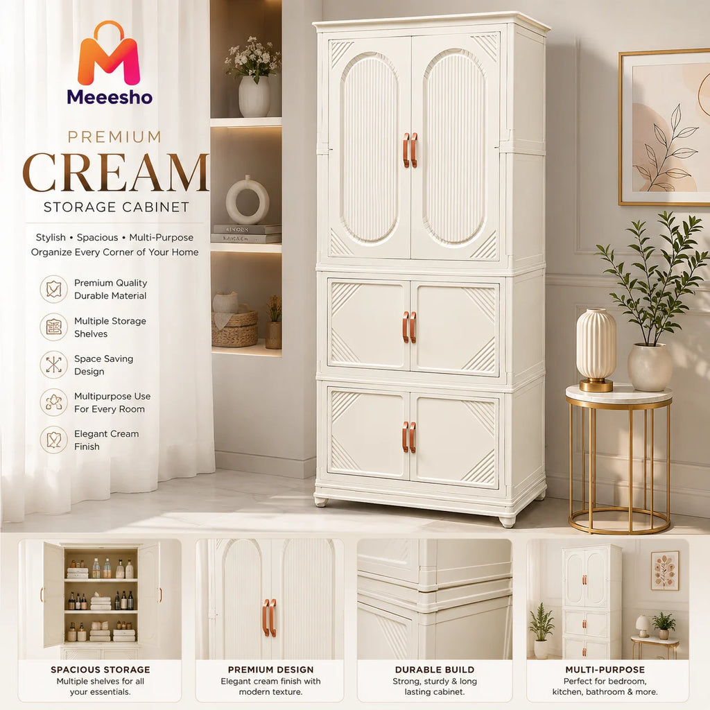 Premium Cream Storage Cabinet with Shelves for Modern Home Organization