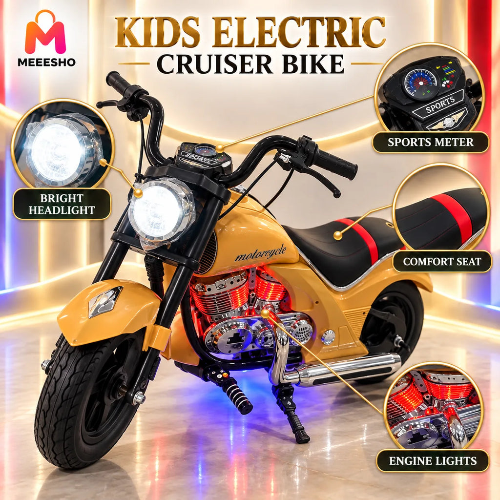 Kids Electric Cruiser Motorcycle With Headlight, Sports Meter And Lights